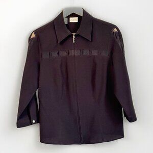 Vintage Classic Elements Black Full Zip Top Women’s Small Sheer Panel Whimsgoth